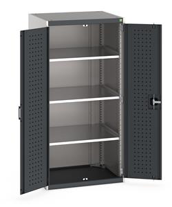 Heavy Duty Bott cubio cupboard with perfo panel lined hinged doors. 800mm wide x 650mm deep x 1600mm high with 3 x100kg capacity shelves.... Bott Industial Tool Cupboards with Shelves